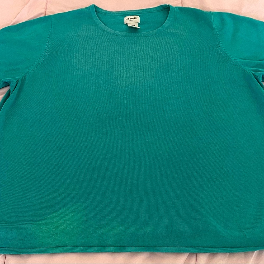 Liz Baker Woman teal Green acrylic cotton blend top, size 2X minimalist casual